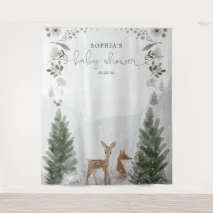 Winter Boho Woodland Babydusche Hintergrund Wandteppich