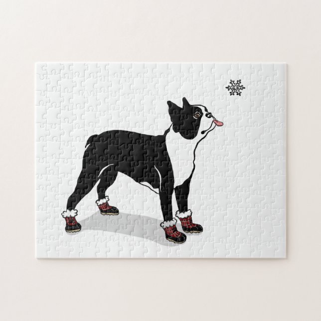 Winter-Boston-Terrier-Hundepuzzlespiel mit Puzzle (Horizontal)