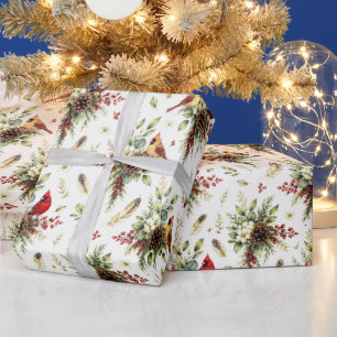 Winter Botanica Kardinalpaar Botanisches Muster Geschenkpapier