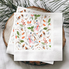 Winter Botanical Berries & Foliage Holiday Serviette