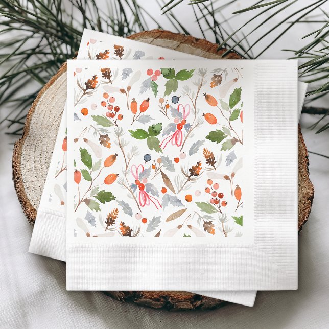 Winter Botanical Berries & Foliage Holiday  Serviette (Von Creator hochgeladen)