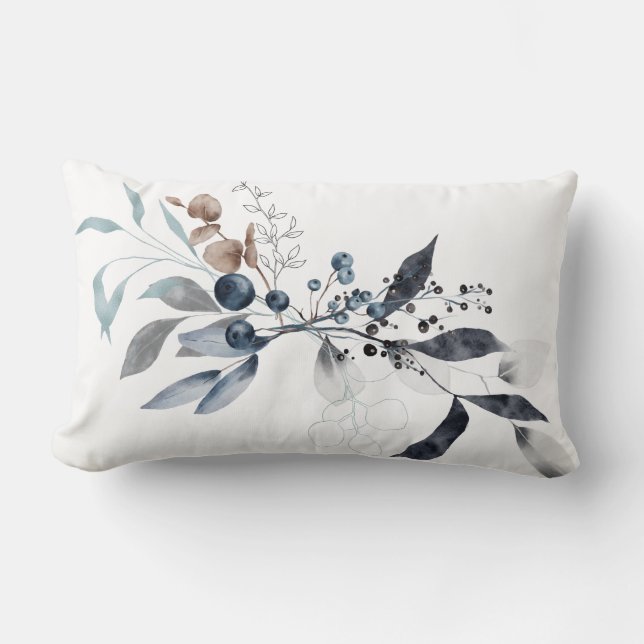 Winter Botanical Blue Hues Lumbar Pillow Lendenkissen (Vorderseite)