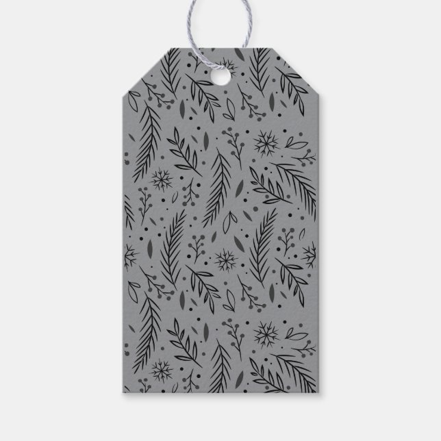 Winter Botanical Gift Tag - Grau Tag Geschenkanhänger (Vorderseite)