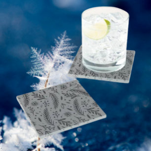 Winter Botanical Glasuntersetzer – Elegantes Grau