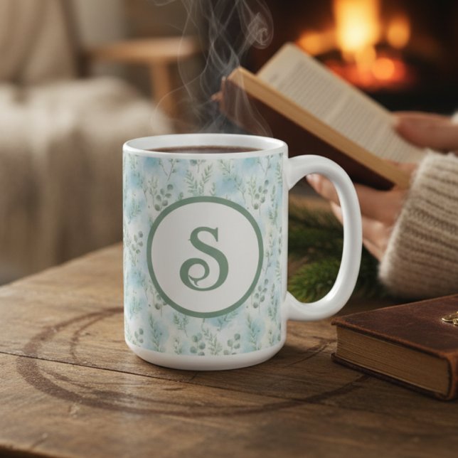 Winter Botanical Monogram Mug Kaffeetasse (Botanical monogram coffee mug)
