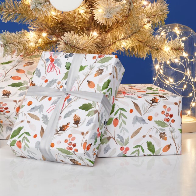 Winter Botanical Stechpalme und Beeren Geschenkpapier (Feiertage)