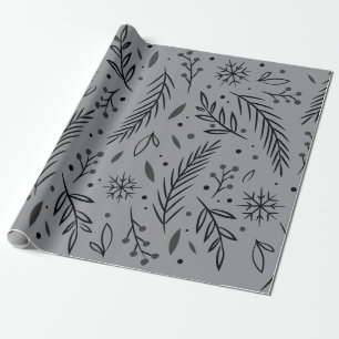 Winter Botanical Wrapping Paper - Grau & Schwarz Geschenkpapier