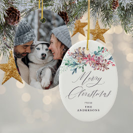 Winter Botanicals Beige Foto Frohe Weihnachten Keramik Ornament