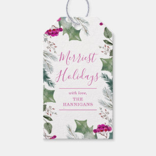 Winter Botanicals Bright Pink Holiday Gift Tag Geschenkanhänger