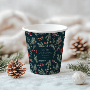 Winter Botanicals Monogramm Weihnachten Pappbecher