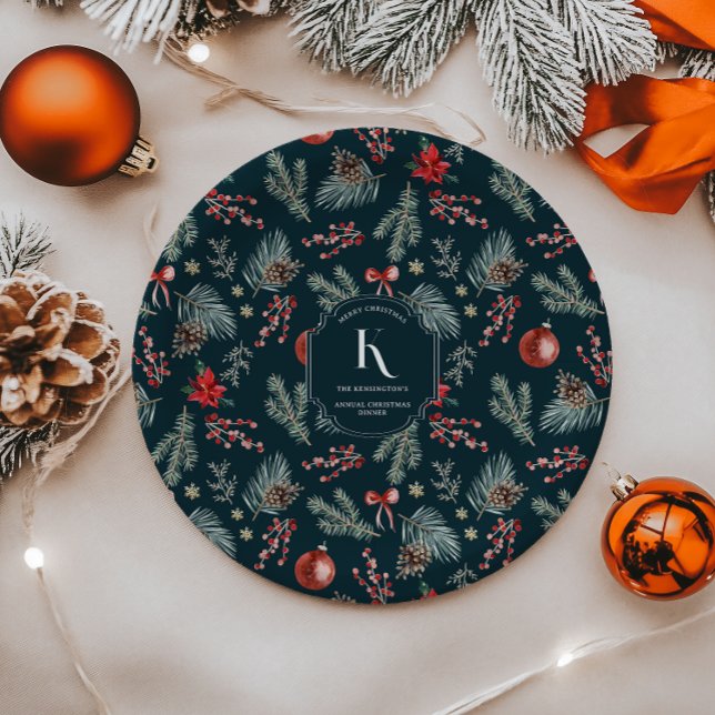 Winter Botanicals | Monogramm Weihnachten Pappteller (Von Creator hochgeladen)