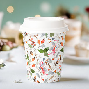 Winter Botanische Beeren & Laub Feiertage Pappbecher