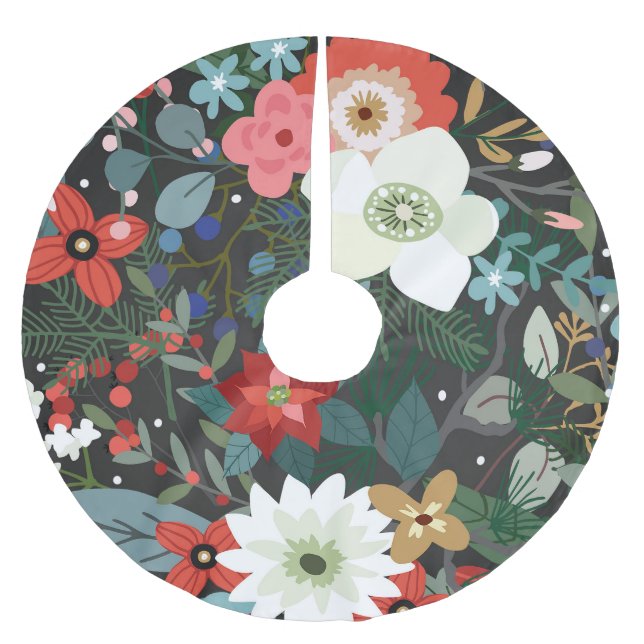 Winter Botanische Blume Blumenweihnachtsfest Polyester Weihnachtsbaumdecke (Vorderseite)