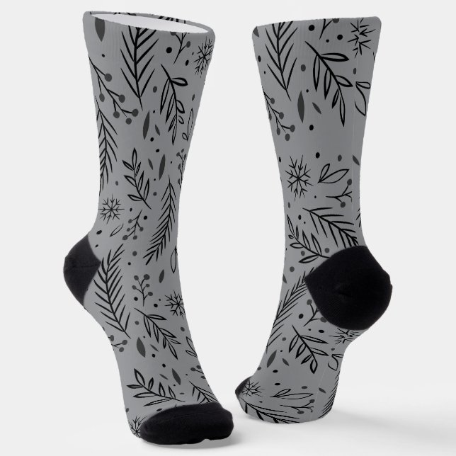 Winter Botanische Crew Socken - Grau (Gewinkelt)
