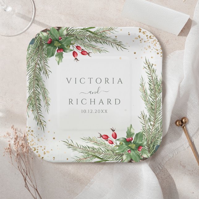 Winter Botanische Grüne Hochzeit mit Glitter Pappteller (Von Creator hochgeladen)