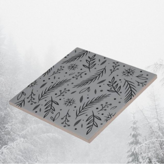 Winter Botanische Keramik Tile - Grau Fliese (Von Creator hochgeladen)
