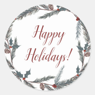Winter Botanische Pine Berry Wreath Holiday Party Runder Aufkleber
