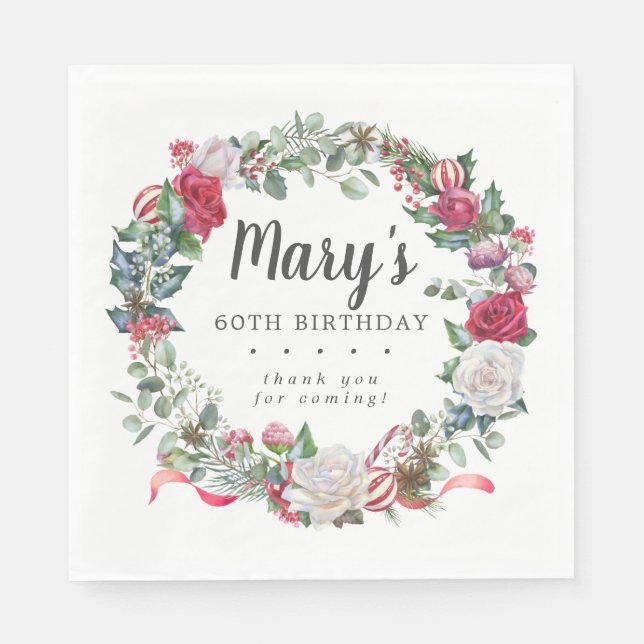 Winter Botanische Rose 60. Geburtstag Elegant Serviette (Vorderseite)