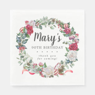 Winter Botanische Rose 90. Geburtstag Elegant Serviette