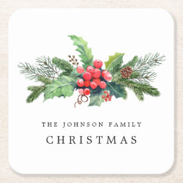 Winter Botanische Vegetation Wasserfarbe Personali Rechteckiger Pappuntersetzer