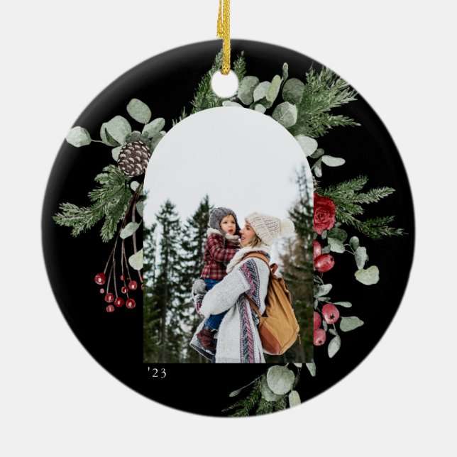 Winter botanischer Rahmen Foto Schwarz Keramik Ornament (Hinten)