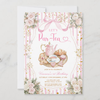 Winter Bow Let’s Par-tea Girl Birthday Snowflakes Einladung