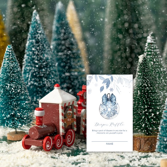 Winter Bow Snowflake Diaper Raffle Baby Shower Begleitkarte (Winter Bow Snowflake Diaper Raffle Baby Shower Enclosure Card)