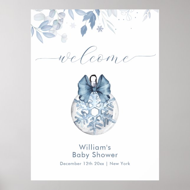 Winter Bow Snowflake Ornament Baby Shower Welcome  Poster (Vorne)