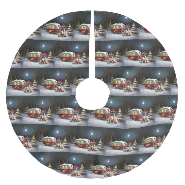 Winter Boxer Caravan Weihnachtsabenteuer Polyester Weihnachtsbaumdecke (Vorderseite)