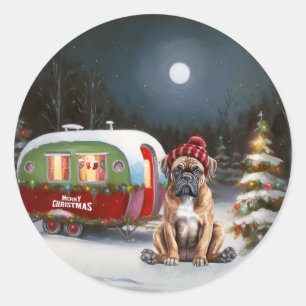 Winter Boxer Caravan Weihnachtsabenteuer Runder Aufkleber