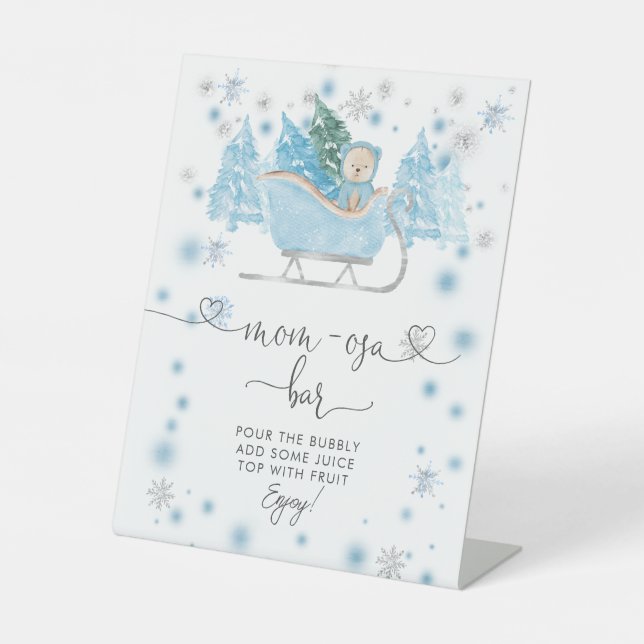 Winter Boy Woodland Bear Sleigh Mama-osa Bar Sockelschild (Vorderseite)