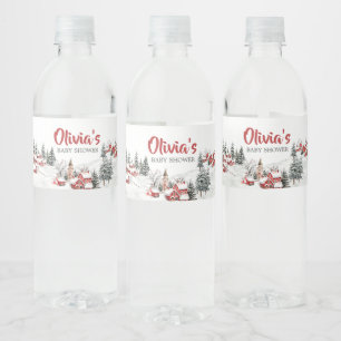 Winter braucht man eine Baby-Dusche im Dorf Wasserflaschenetikett