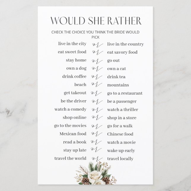Winter Brautparty würde sie eher Bridal Game (Vorderseite)