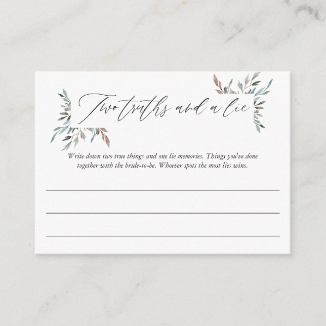 Winter Brautparty Zwei Wahrheiten und ein Lügenspi Begleitkarte (Vorderseite)