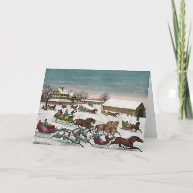 Winter Brighton-Hotel verlassend Feiertagskarte (Vorderseite)