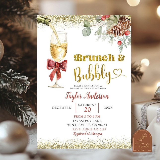 Winter Brunch und Bubbly Champagne Brautparty Einladung (Von Creator hochgeladen)
