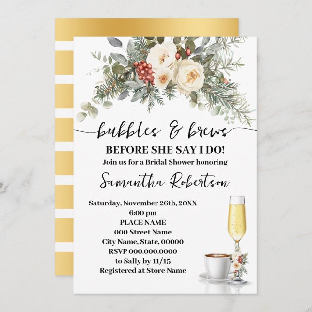Winter Bubbles & Brews Coffee Bridal Shower Einladung (Vorne/Hinten)