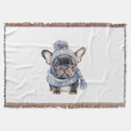 Winter Bulldog Baby in Blue Cap and Scarf Decke