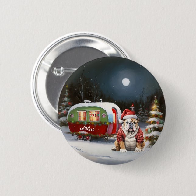 Winter Bulldog Caravan Weihnachtsabenteuer Button (Vorne & Hinten)
