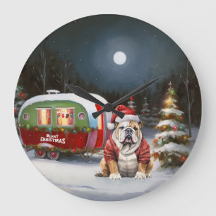 Winter Bulldog Caravan Weihnachtsabenteuer Große Wanduhr