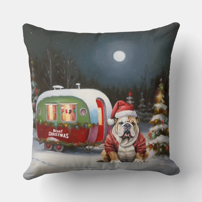 Winter Bulldog Caravan Weihnachtsabenteuer Kissen (Rückseite)