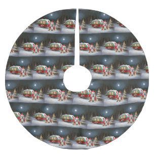 Winter Bulldog Caravan Weihnachtsabenteuer Polyester Weihnachtsbaumdecke
