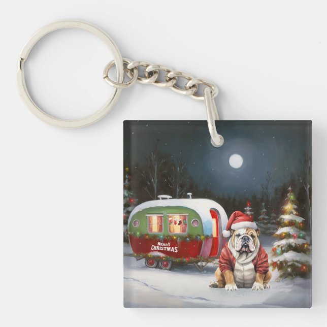 Winter Bulldog Caravan Weihnachtsabenteuer Schlüsselanhänger (Vorderseite)