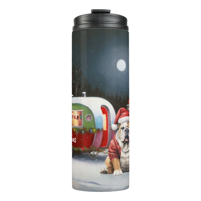 Winter Bulldog Caravan Weihnachtsabenteuer Thermosbecher (Vorderseite)