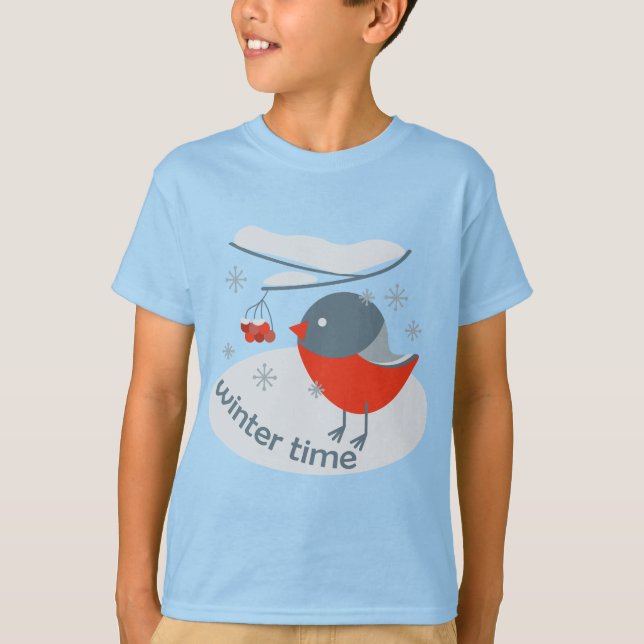 Winter Bullfinch Vogel und Rowan Beeren T-Shi T-Shirt (Vorderseite)