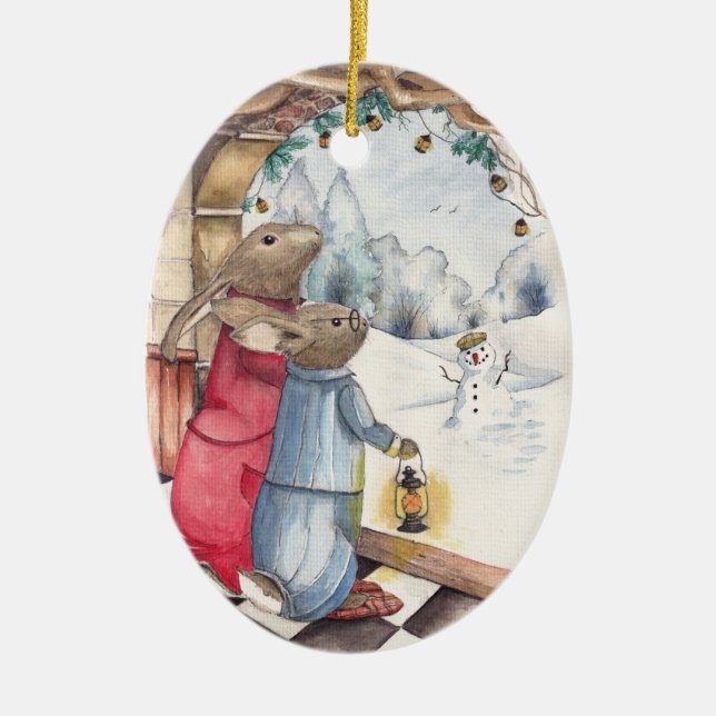 Winter Bunnies Keramik Ornament (Vorne)