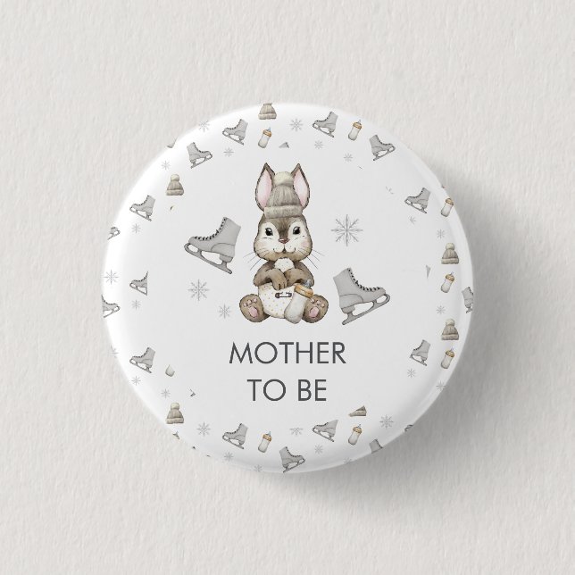 Winter-Bunny-Eislauf-Baby-Shower für werdende Mütt Button (Vorderseite)