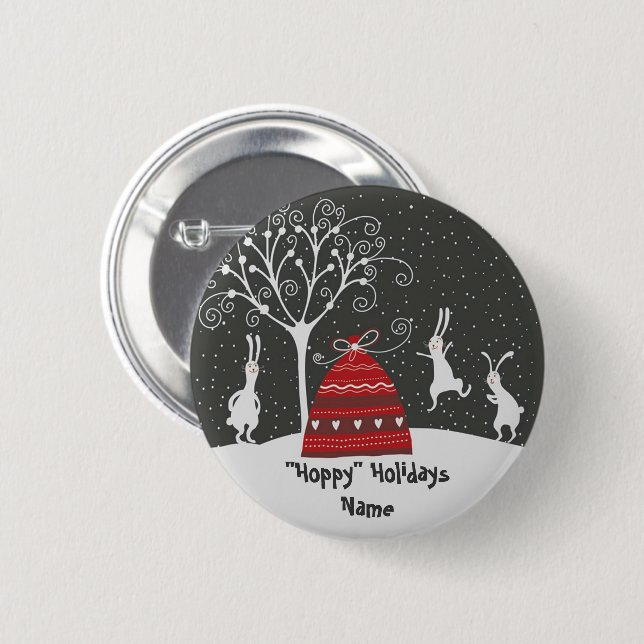 Winter Bunny Hoppy Holidays Button (Vorne & Hinten)
