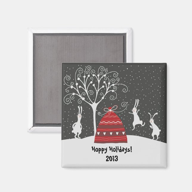 Winter Bunny Hoppy Holidays Magnet (Vorderseite/Rückseite)