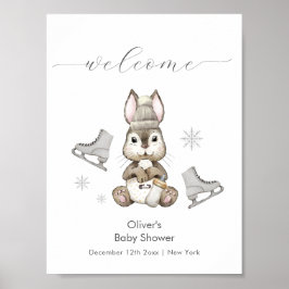 Winter Bunny Ice Skate Baby Shower Welcome Poster